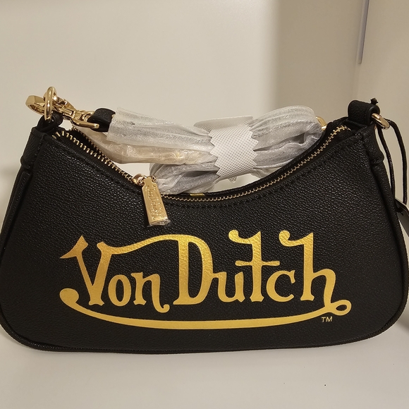 Limited Von Dutch Black and Gold Shoulder Bag  NWTs - Picture 2 of 6